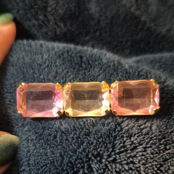 Vintage Three Glass Stone Bar Pink Clear Brooch - Picture 4 of 5